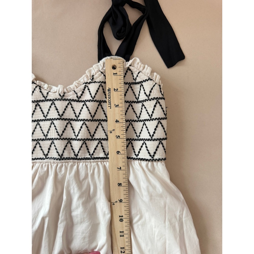 Trixxi Womens Cream Smocked Tiered Midi Dress Black Tie Straps Size M - Picture 6 of 7